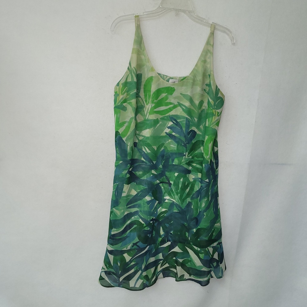 CAbi Green Leaf Print Slip Dress